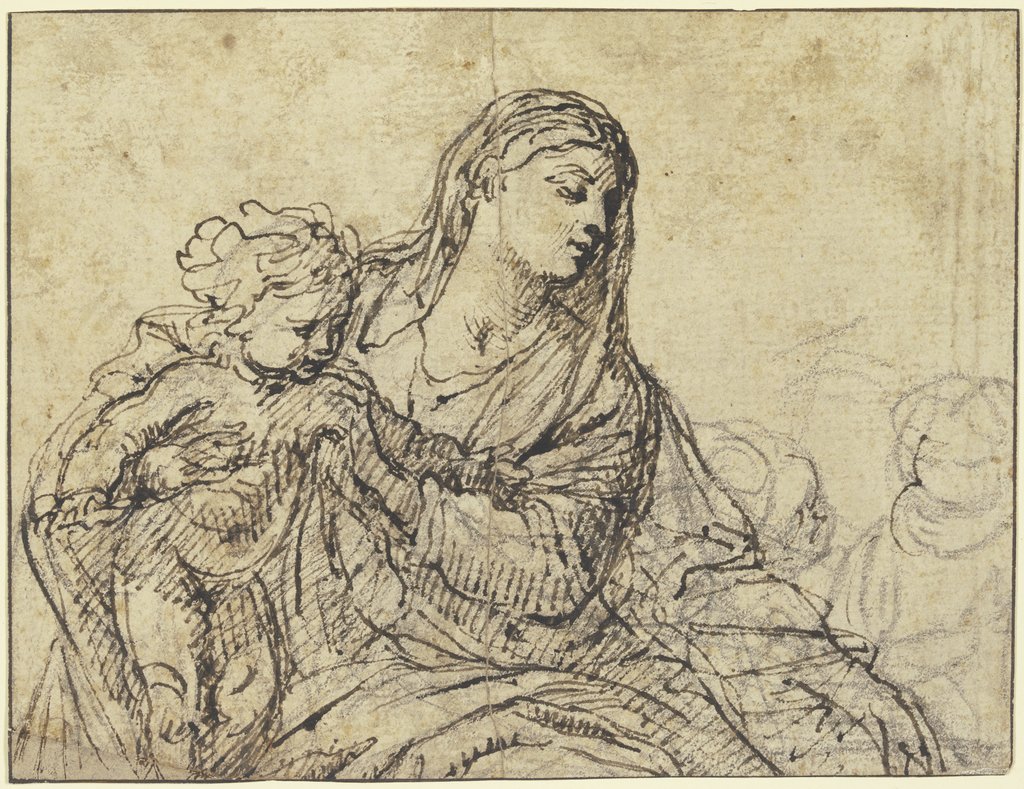 Sitzende Madonna mit Kind, Halbfigur nach rechts