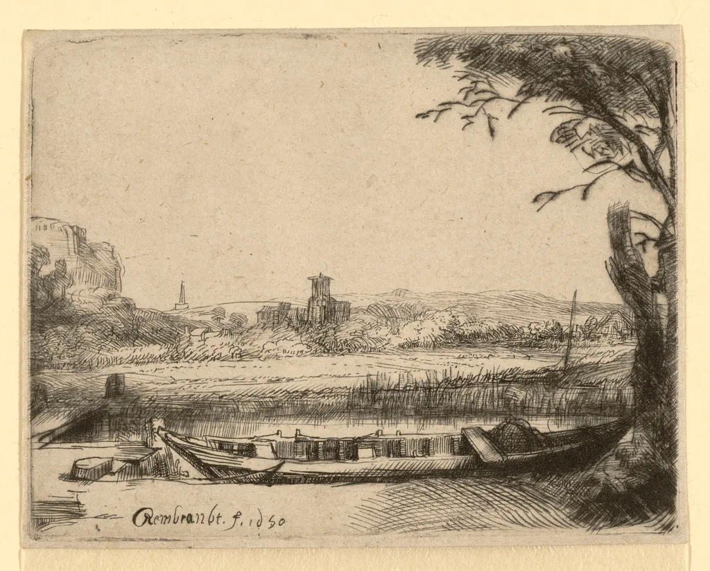 Die Landschaft mit Boot und einer Brücke (Het Schuytje op de voorgrond)