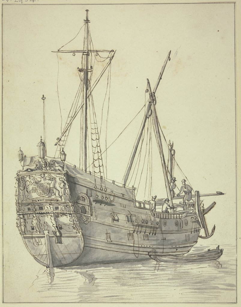 Abgetakeltes Schiff mit Boot