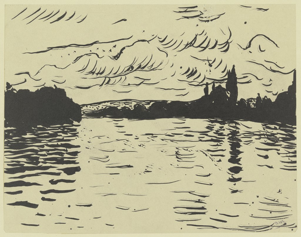 Fluss von Bäumen umsäumt