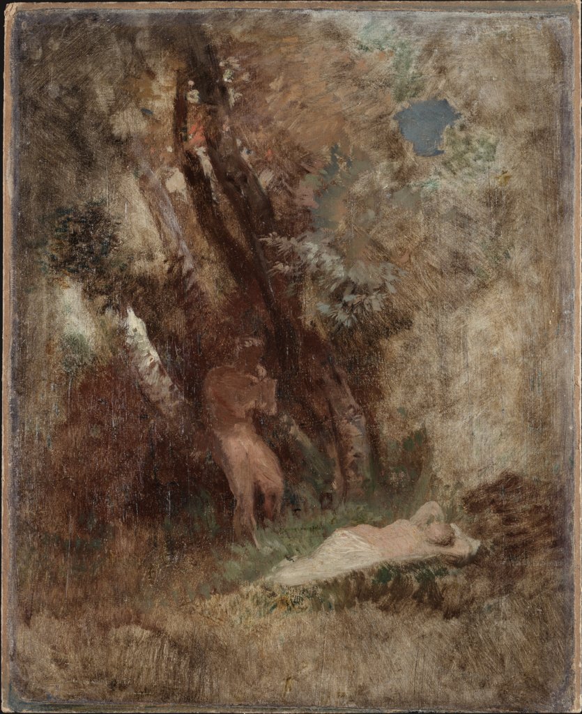 Waldlandschaft mit Faun und Nymphe