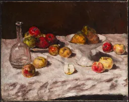 Carl Schuch, Äpfel auf Weiß, mit halbem Apfel, ca. 1886 – 1894