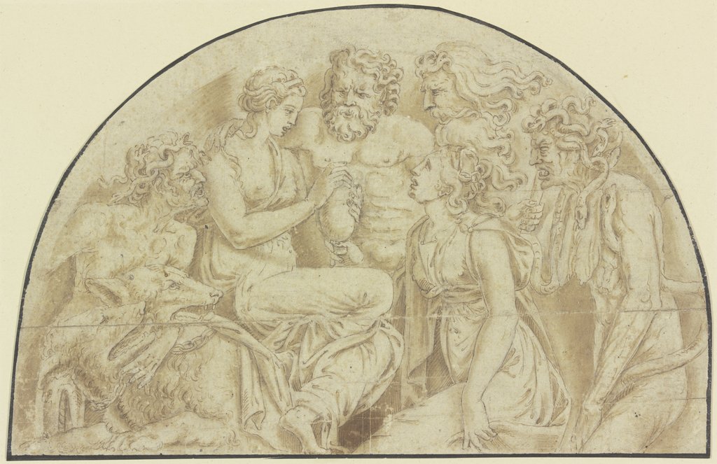 Psyche empfängt von Proserpina in der Unterwelt das mit Schönheit gefüllte Gefäß