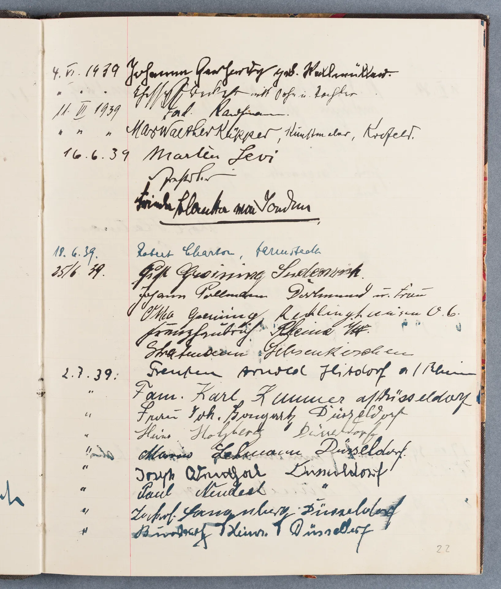 Besucherbuch des Ateliers von Ottilie W. Roederstein in Hofheim am Taunus