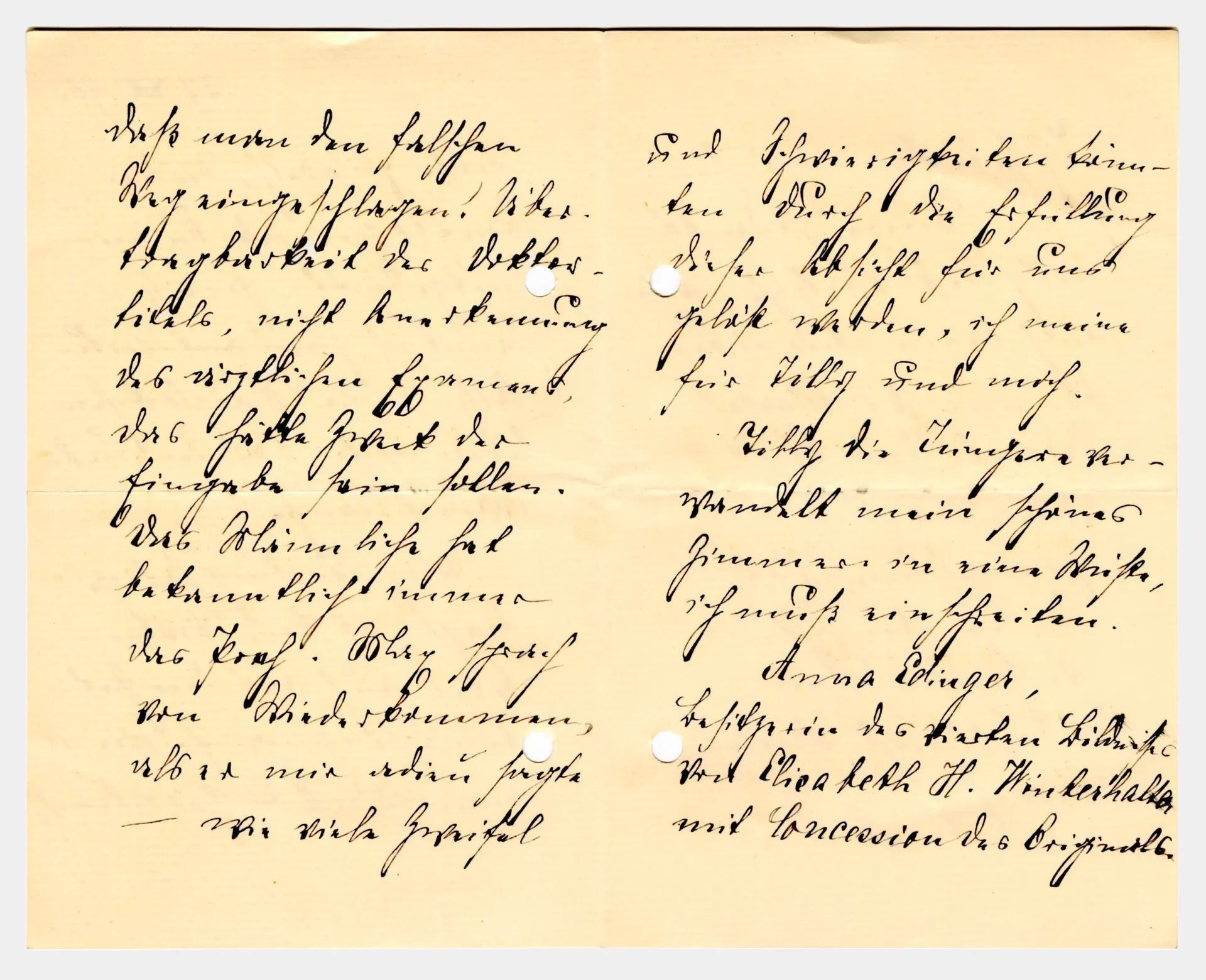 Brief von Anna Edinger an Elisabeth H. Winterhalter, 27. Dezember 1898