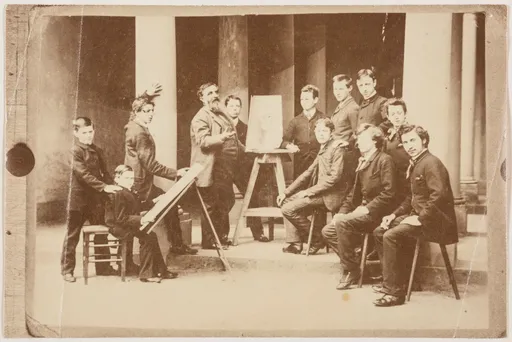 Professor Heinrich Hasselhorst mit seinen Schülern im Städel im Sommer 1888