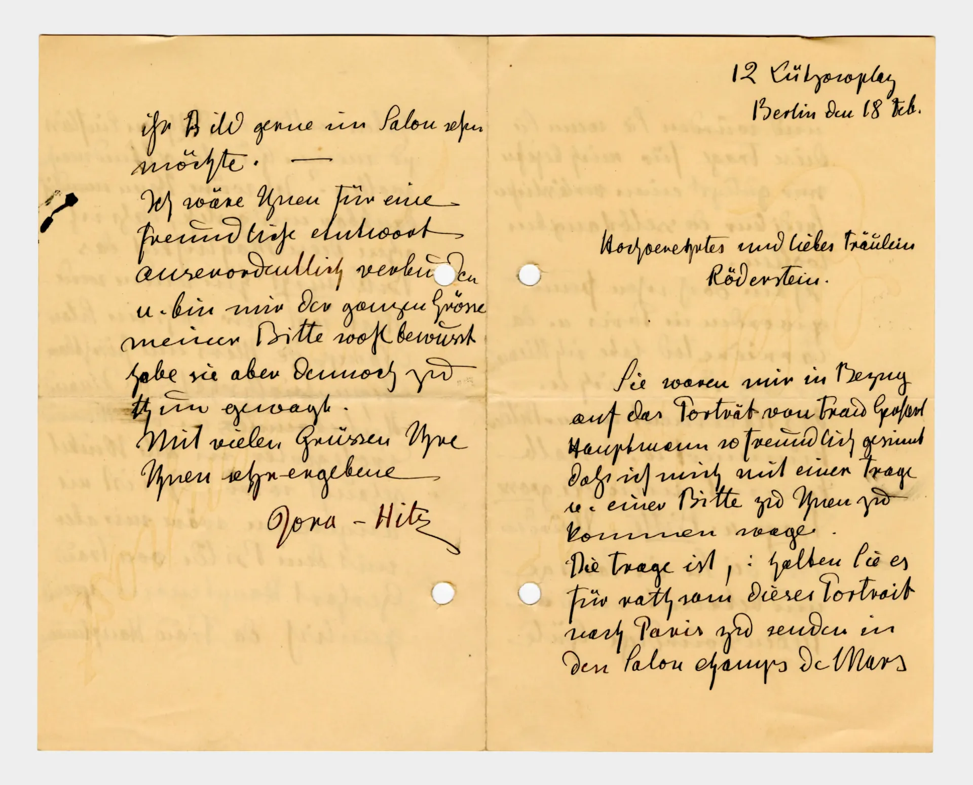 Brief von Dora Hitz an Ottilie W. Roederstein, 4. Februar 1899