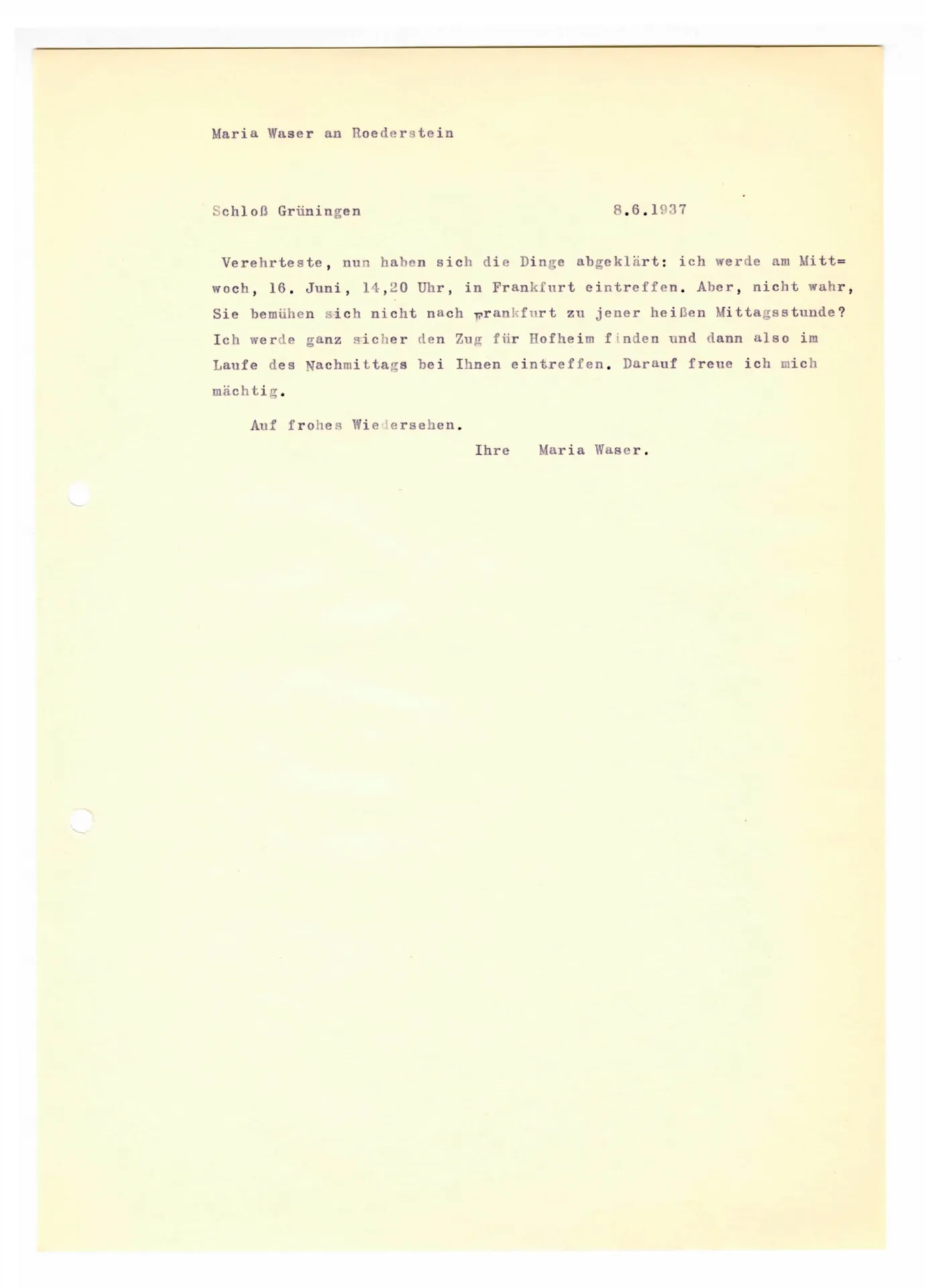 Postkarte (Transkript) von Maria Waser an Ottilie W. Roederstein, 8. Juni 1937