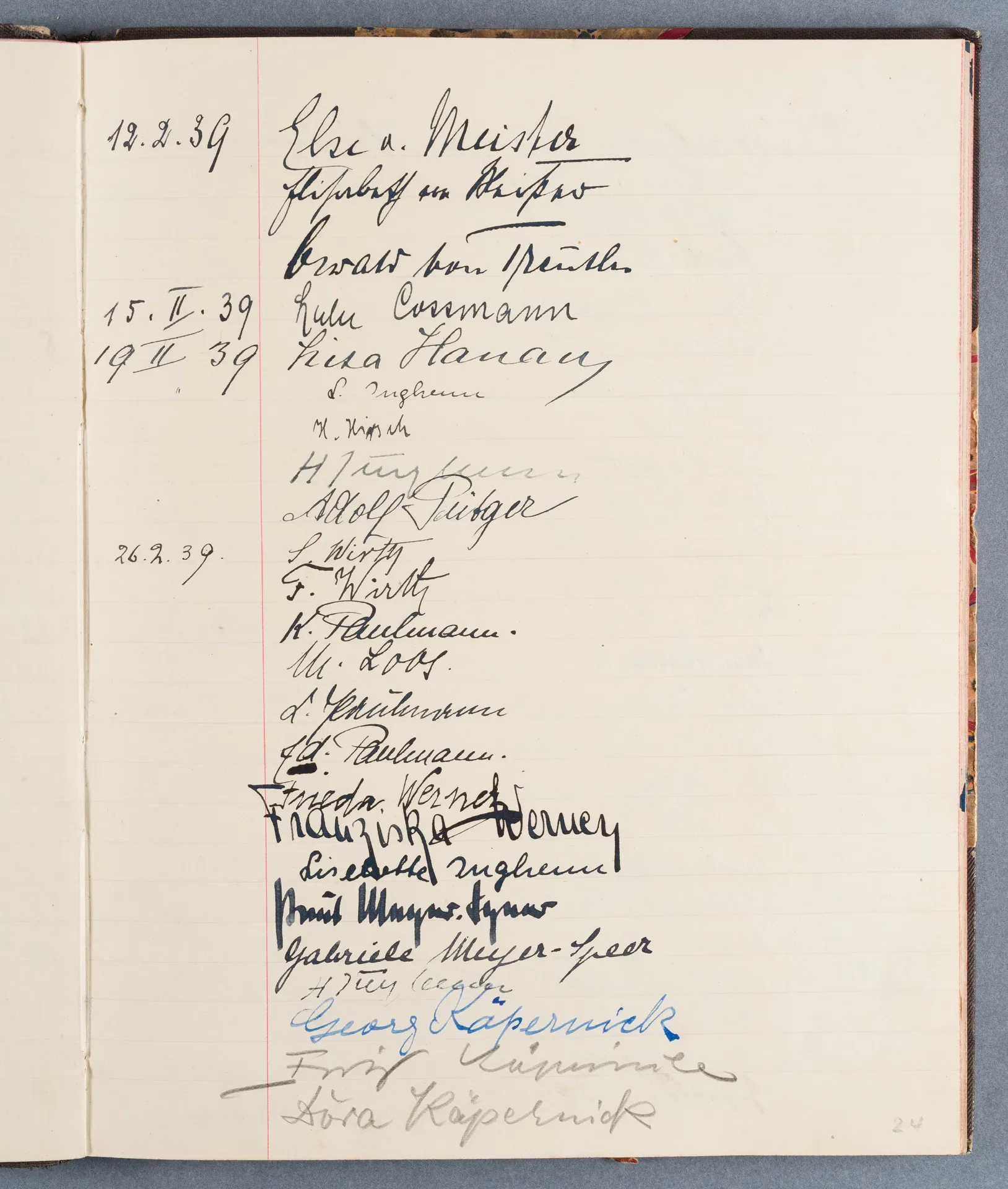 Besucherbuch des Ateliers von Ottilie W. Roederstein in Hofheim am Taunus