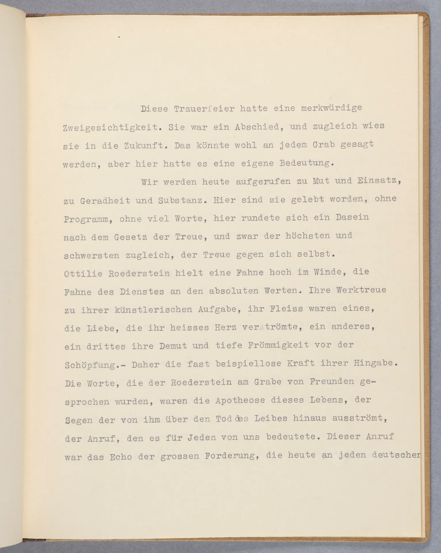 Lilli von Schnitzler-Malinckrodt, Am Sarge Ottilie Roederstein's, Grabrede zum Tod Ottilie W. Roedersteins, mit Widmung an Hanna Bekker vom Rath, 1937