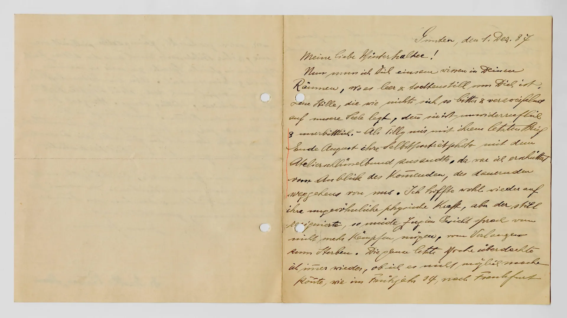 Brief von Martha Sommer an Elisabeth H. Winterhalter, 1. Dezember 1937