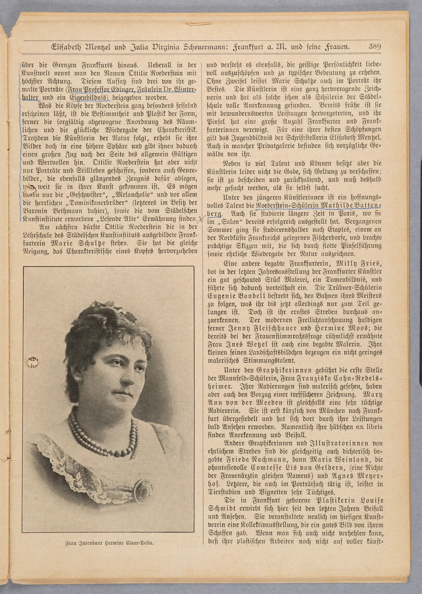 Elisabeth Mentzel und Julia Virginia Laengsdorff, Frankfurt a. M. und seine Frauen, in: Frauen-Rundschau, Jahrgang 8, Heft 14 [1907]