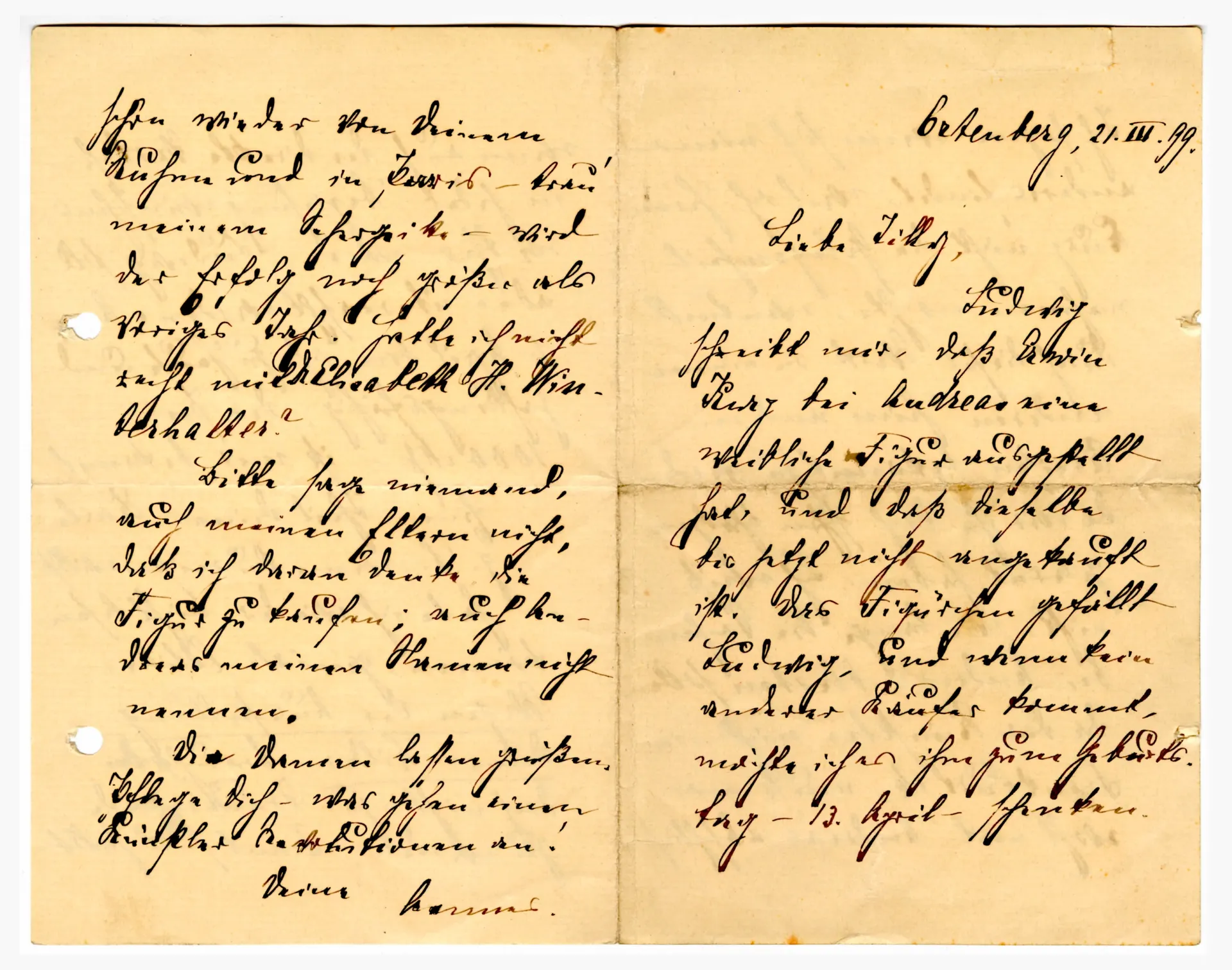 Brief von Anna Edinger an Ottilie W. Roederstein, 21. März 1899