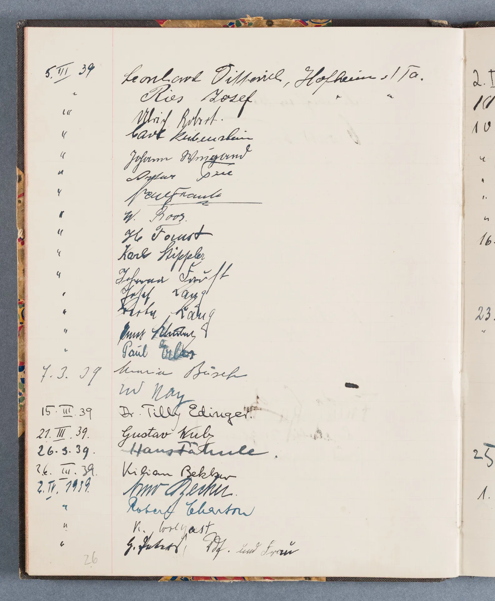 Besucherbuch des Ateliers von Ottilie W. Roederstein in Hofheim am Taunus