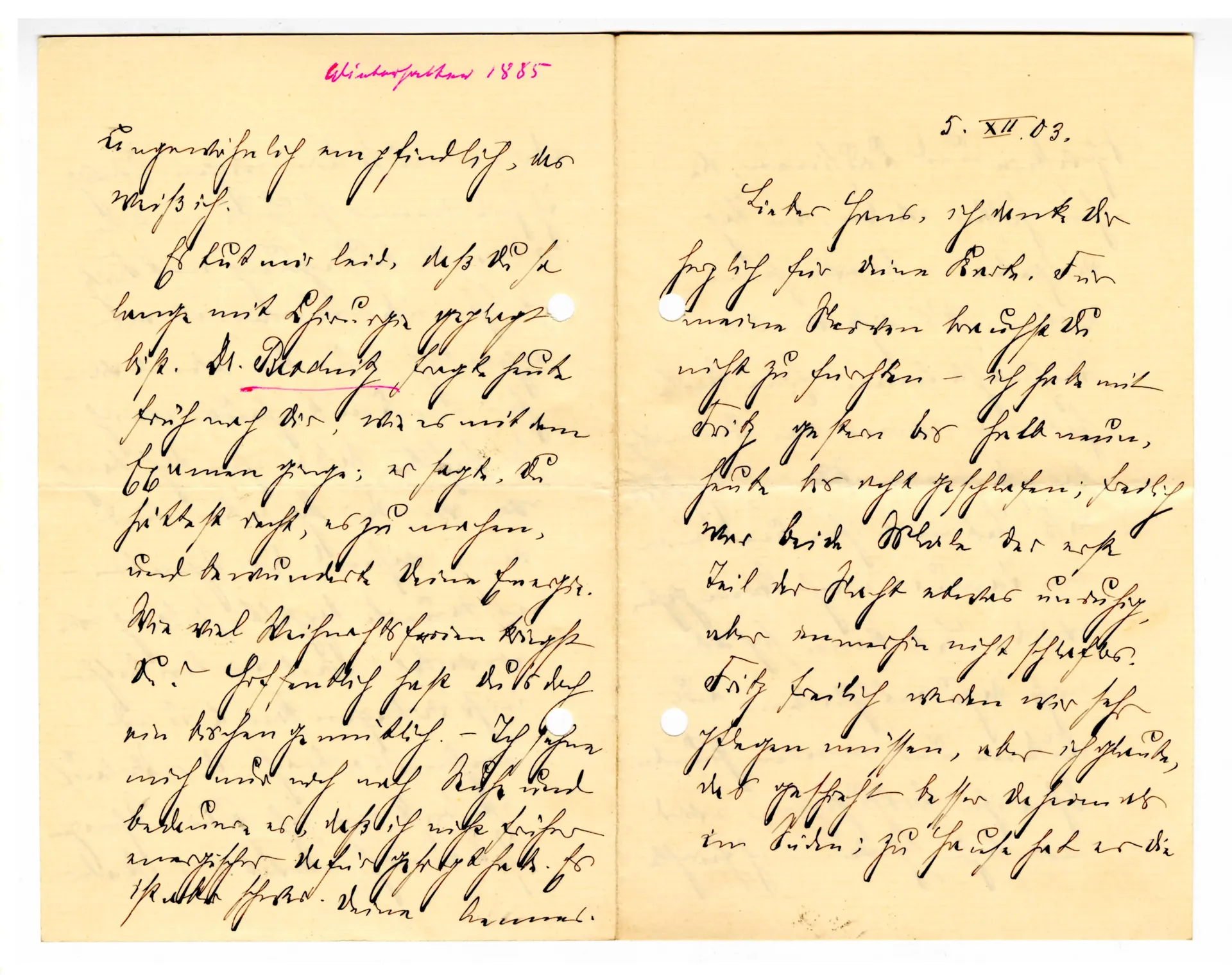 Brief von Anna Edinger an Elisabeth H. Winterhalter, 5. Dezember 1903