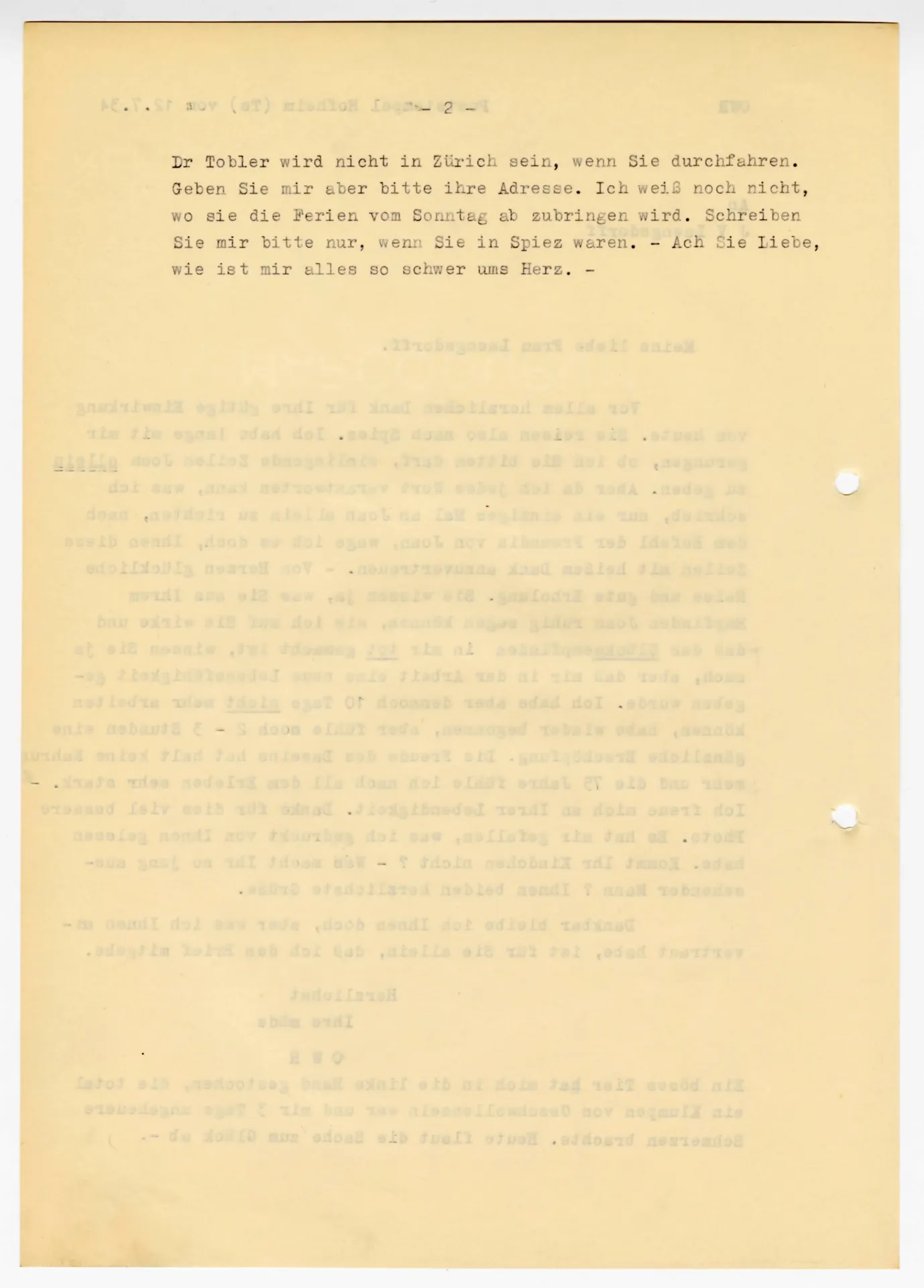 Brief (Transkript) von Ottilie W. Roederstein an Julia Virginia Laengsdorff, 12. Juli 1934