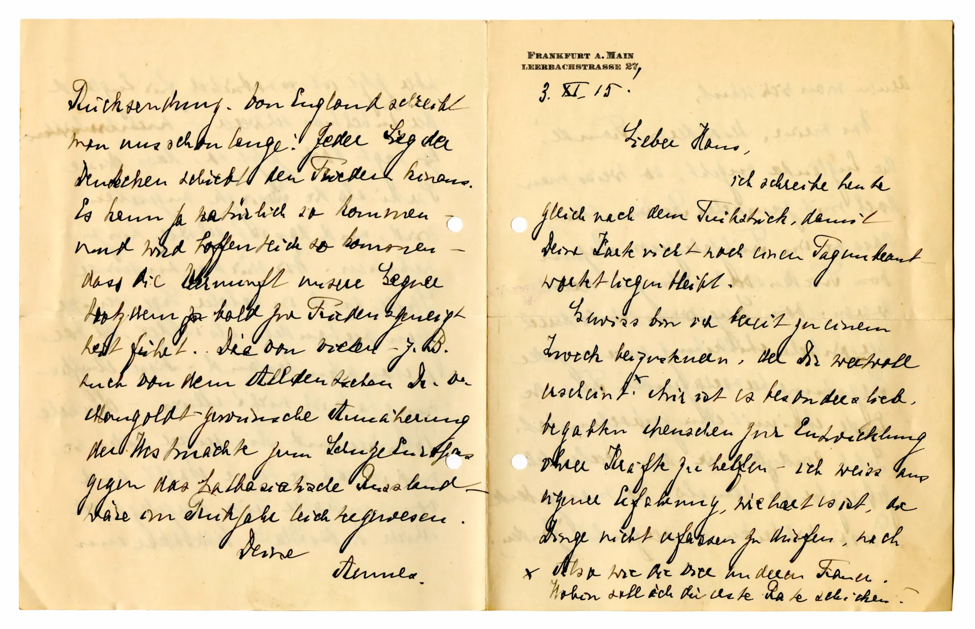 Brief von Anna Edinger an Elisabeth H. Winterhalter, 3. November 1915