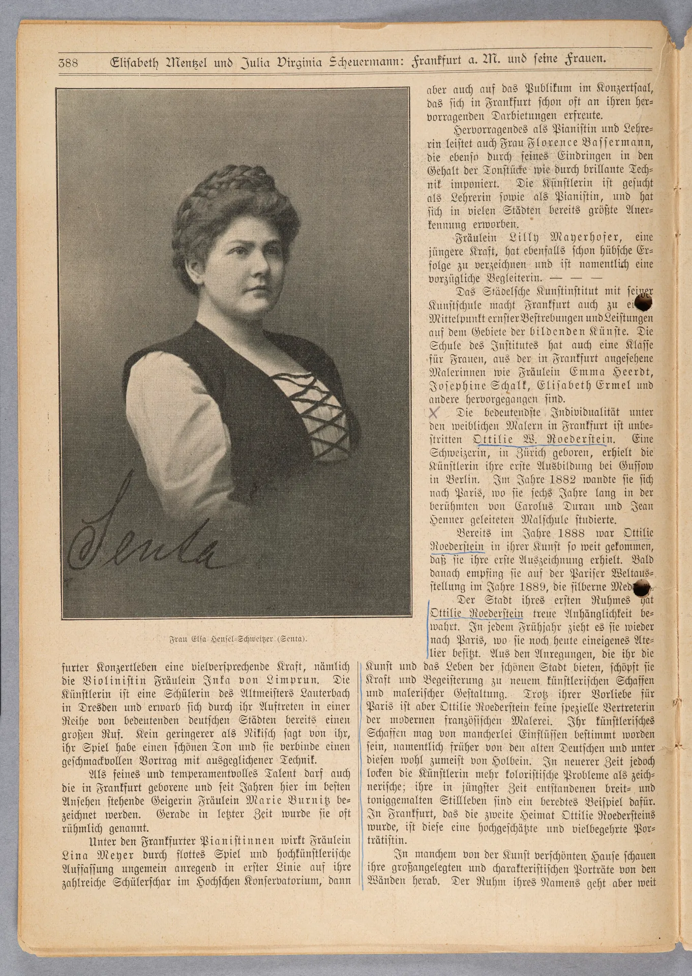Elisabeth Mentzel und Julia Virginia Laengsdorff, Frankfurt a. M. und seine Frauen, in: Frauen-Rundschau, Jahrgang 8, Heft 14 [1907]