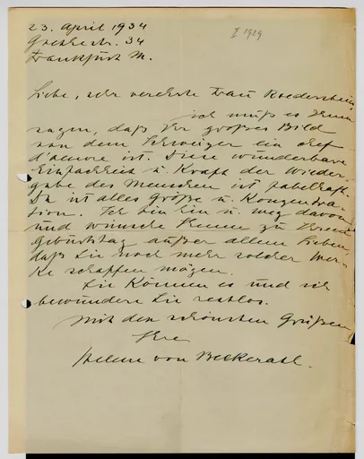 Brief von Helene von Beckerath an Ottilie W. Roederstein, 23. April 1934
