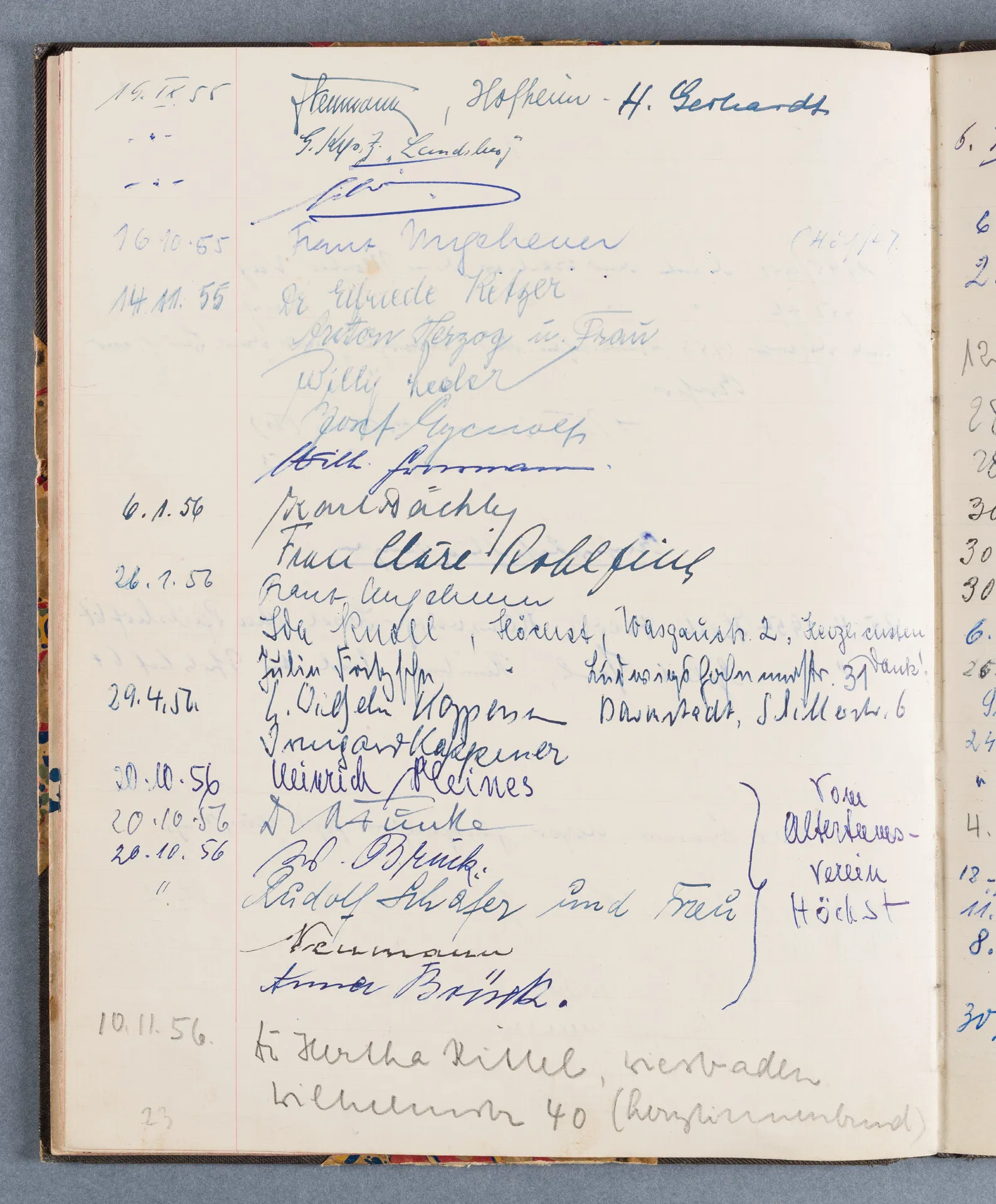Besucherbuch des Ateliers von Ottilie W. Roederstein in Hofheim am Taunus