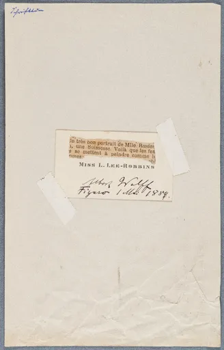 Visitenkarte von Lucy Lee Robbins mit Zeitungsausschnitt aus dem Figaro (?), 1. Mai 1884