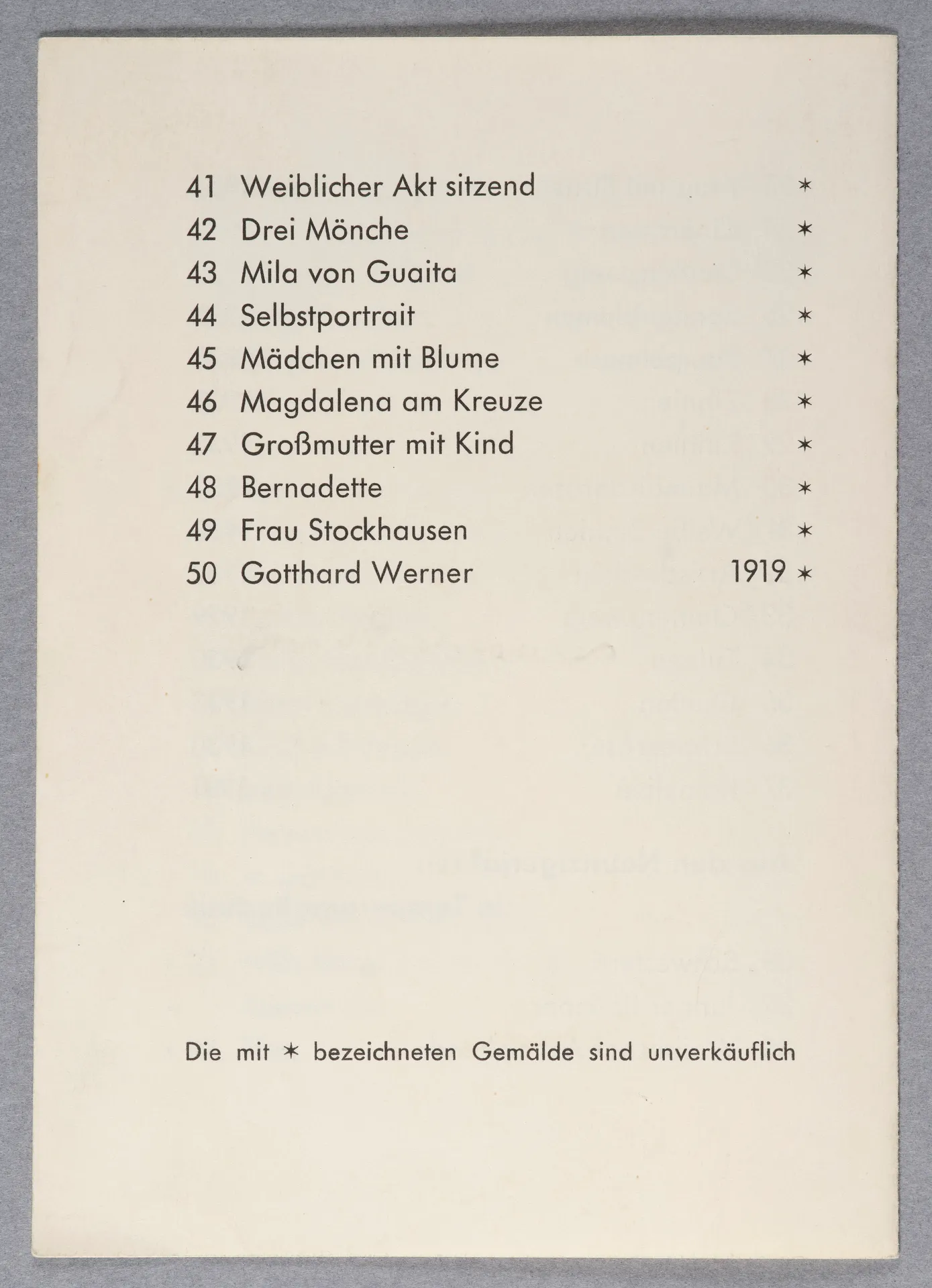 Ottilie W. Roederstein. Ausstellung aus Anlass ihres 75. Geburtstages