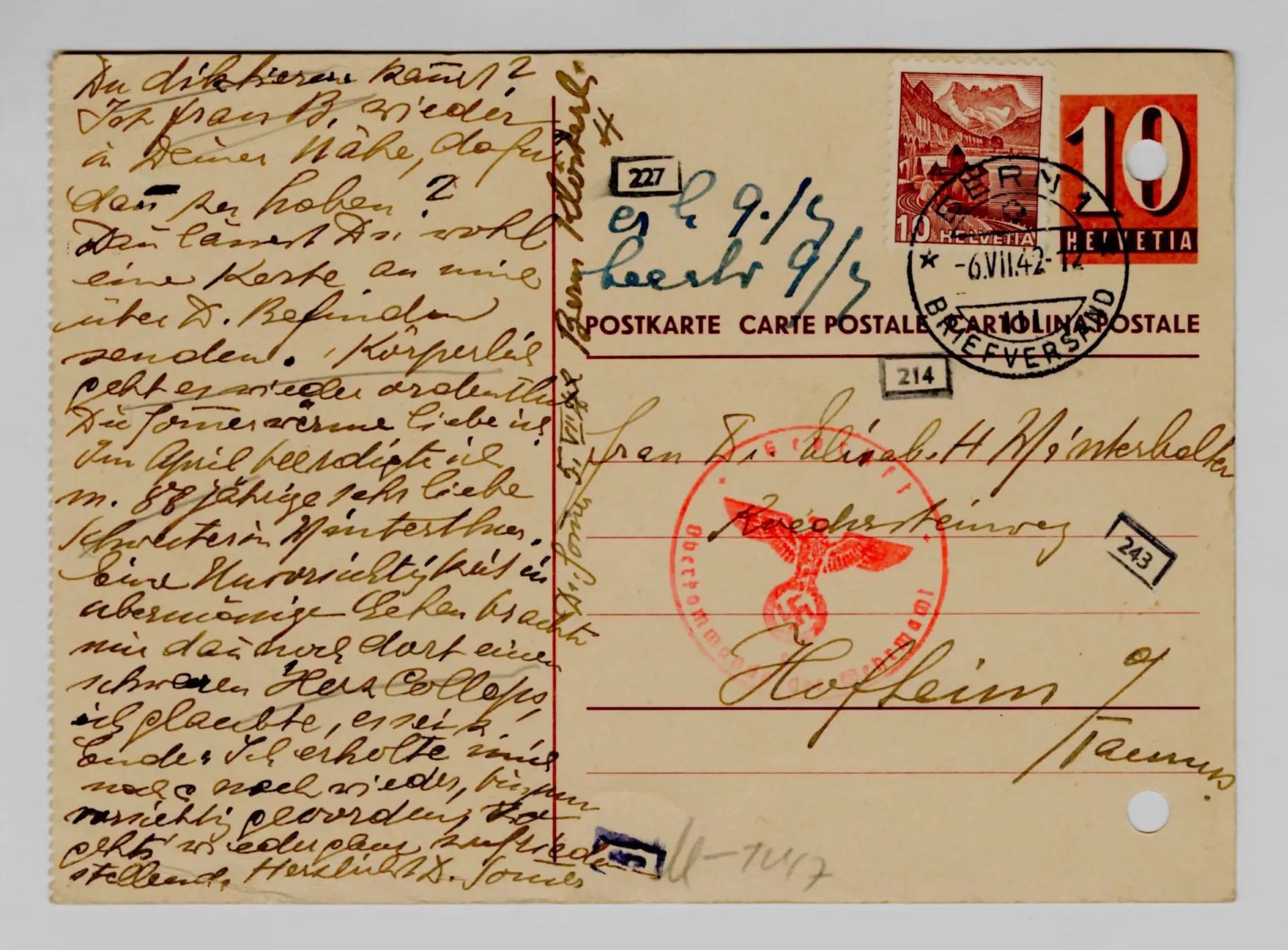 Postkarte von Martha Sommer an Elisabeth H. Winterhalter, 6. Juli 1942