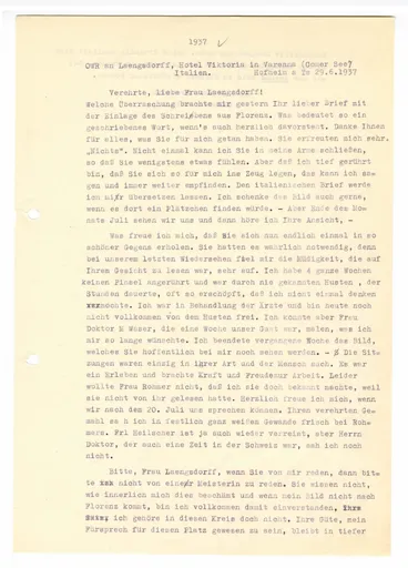 Brief (Transkript) von Ottilie W. Roederstein an Julia Virginia Laengsdorff, 29. Juni 1937