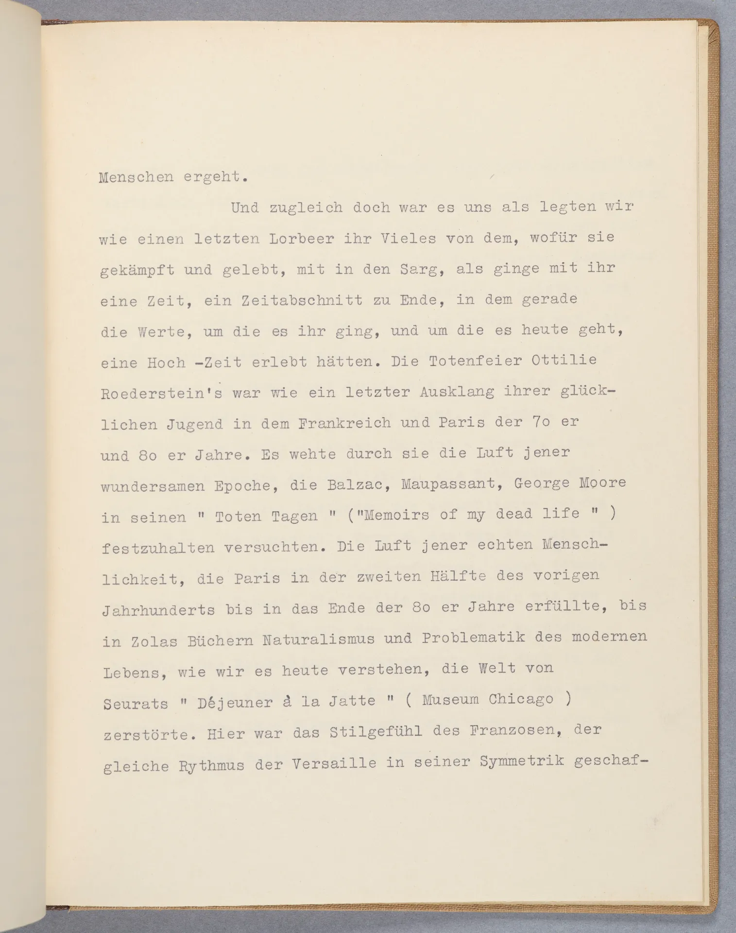 Lilli von Schnitzler-Malinckrodt, Am Sarge Ottilie Roederstein's, Grabrede zum Tod Ottilie W. Roedersteins, mit Widmung an Hanna Bekker vom Rath, 1937