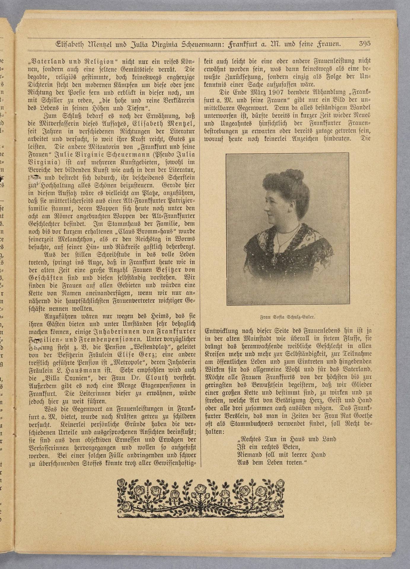 Elisabeth Mentzel und Julia Virginia Laengsdorff, Frankfurt a. M. und seine Frauen, in: Frauen-Rundschau, Jahrgang 8, Heft 14 [1907]