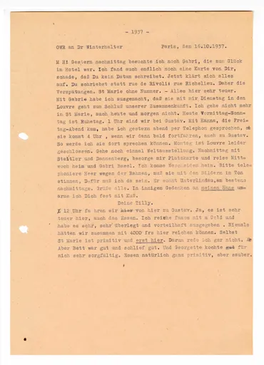 Brief (Transkript) von Ottilie W. Roederstein an Elisabeth H. Winterhalter, 16. Oktober 1937