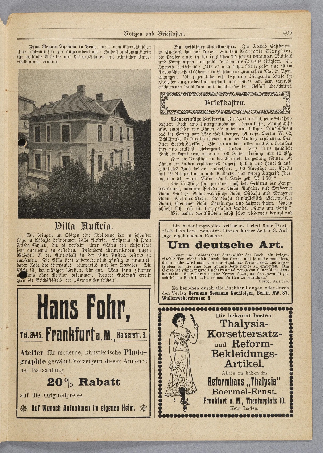 Elisabeth Mentzel und Julia Virginia Laengsdorff, Frankfurt a. M. und seine Frauen, in: Frauen-Rundschau, Jahrgang 8, Heft 14 [1907]