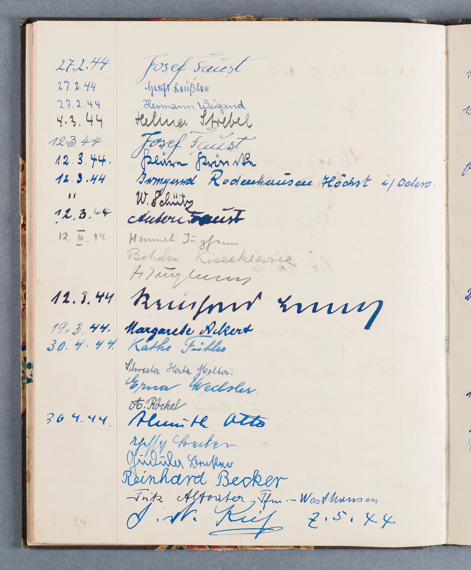 Besucherbuch des Ateliers von Ottilie W. Roederstein in Hofheim am Taunus