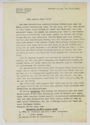 Brief von Hermann Jughenn an Jeanne Smith, 19. November 1941