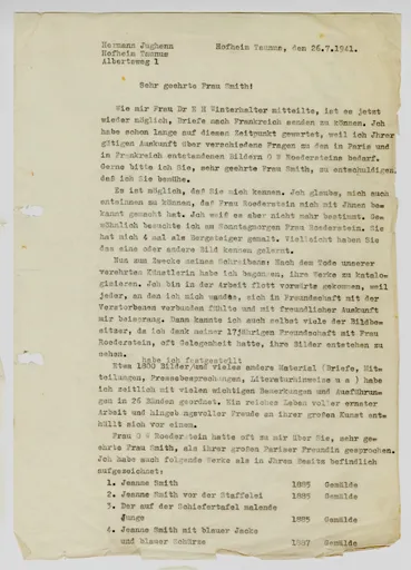 Brief von Hermann Jughenn an Jeanne Smith, 26. Juli 1941