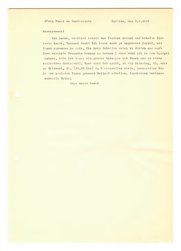Postkarte (Transkript) von Maria Waser an Ottilie W. Roederstein, 3. Juni 1937