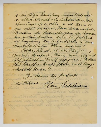 Brief von Clara Stadelmann, Führerin der GEDOK Frankfurt, an Ottilie W. Roederstein, 4. Mai 1934