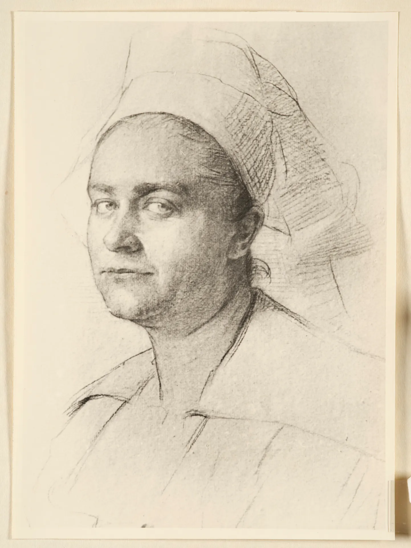 Ottilie W. Roederstein, Jeanne Smith mit weißer Haube, Zeichnung, 1896