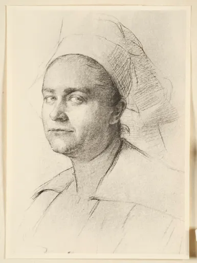 Ottilie W. Roederstein, Jeanne Smith mit weißer Haube, Zeichnung, 1896