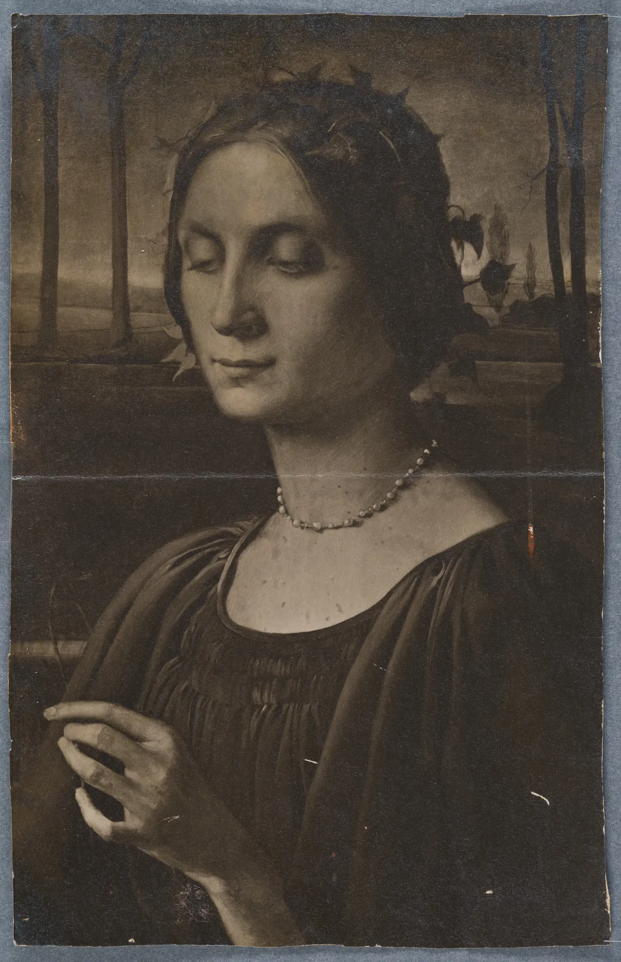 Brief von Ottilie W. Roederstein an Elisabeth H. Winterhalter auf einer Fotografie ihres unfertigen Gemäldes Mädchen mit der Blume