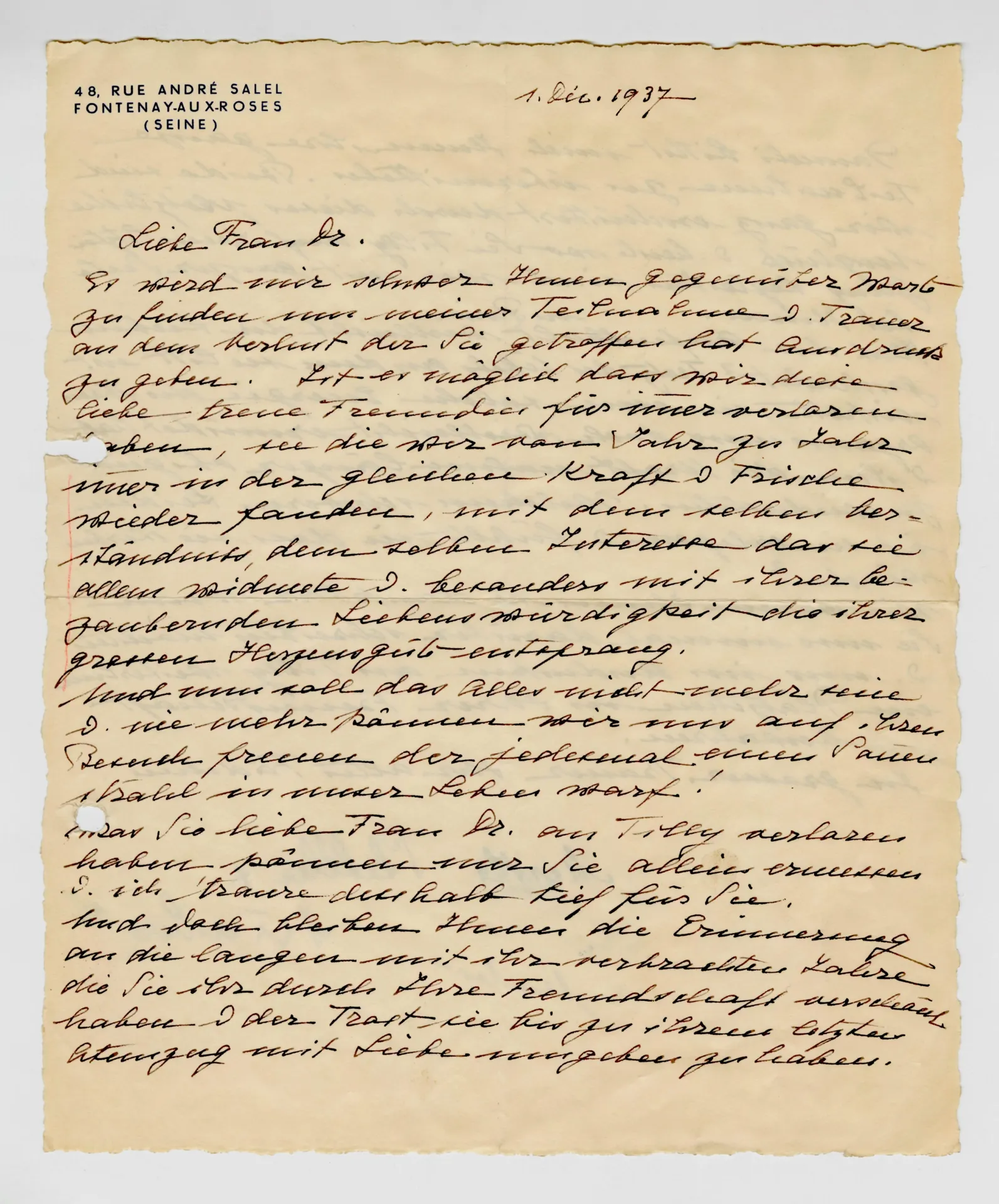 Brief von Martha Stettler an Elisabeth H. Winterhalter, 1. Dezember 1937