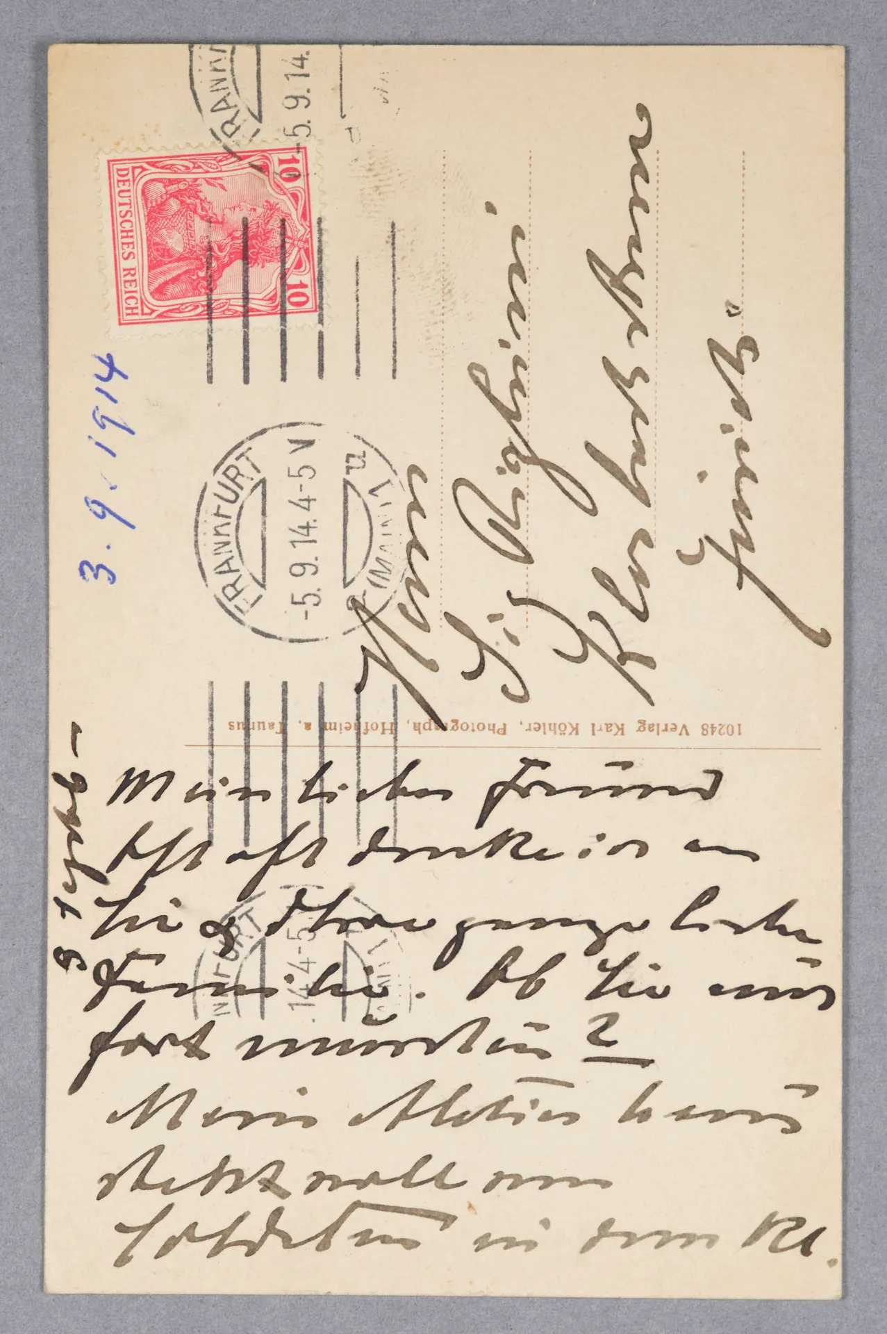 Postkarte von Ottilie W. Roederstein an Sigismund Righini, 5. September 1914