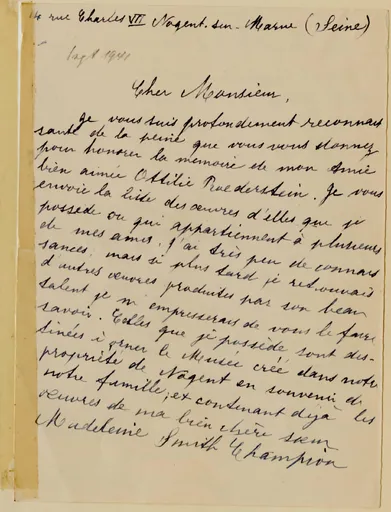 Brief von Jeanne Smith an Hermann Jughenn, September 1941