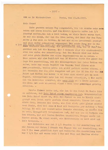 Brief (Transkript) von Ottilie W. Roederstein an Elisabeth H. Winterhalter, 13. Oktober 1937