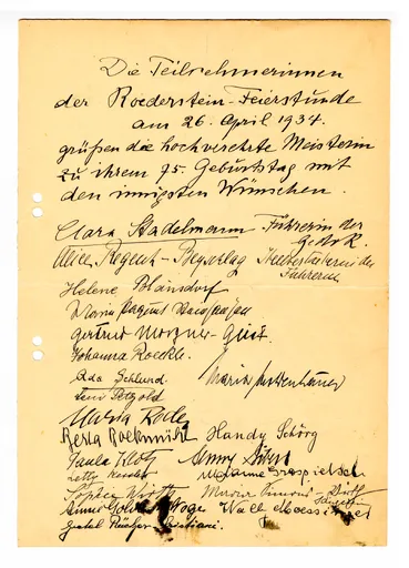 Brief (Transkript) von Clara Stadelmann, Führerin der GEDOK Frankfurt, an Ottilie W. Roederstein, 4. Mai 1934