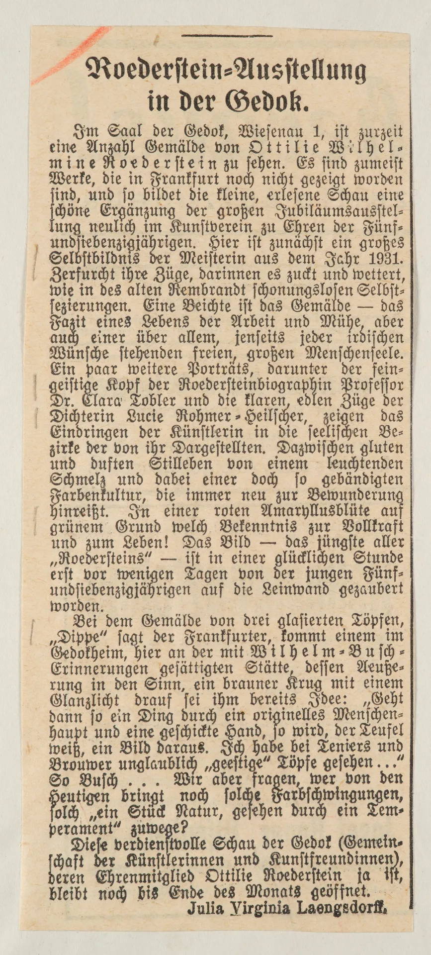 Roederstein-Ausstellung der GEDOK Frankfurt