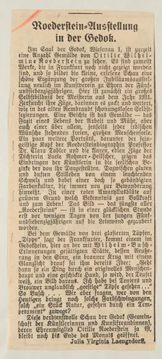 Julia Virginia Laengsdorff, Roederstein-Ausstellung in der Gedok, 2. Beiblatt der Frankfurter Nachrichten, Nr. 106, 18. April 1934