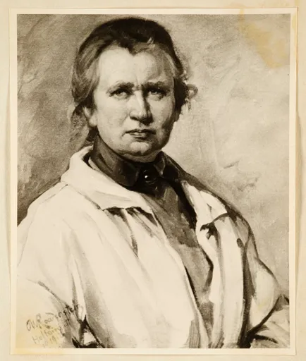 Ottilie W. Roederstein, Selbstbildnis im weißen Malkittel, Gemälde, 1912