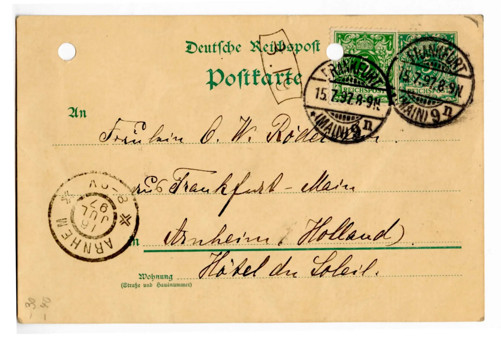 Postkarte von Anna Edinger an Ottilie W. Roederstein, 15. Juli 1897