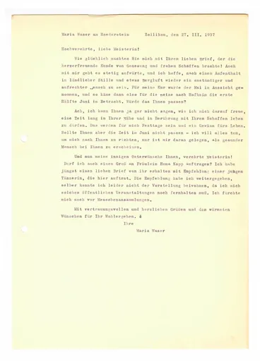 Brief (Transkript) von Maria Waser an Ottilie W. Roederstein, 27. März 1937
